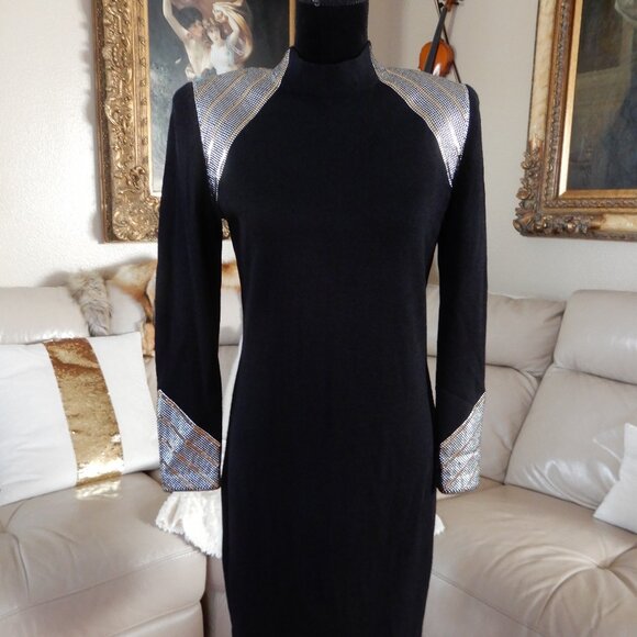 Vtg.St.John Evening by Marie Gray Knit Dress Gold & Silver Embellished Sz.4 - Picture 1 of 16